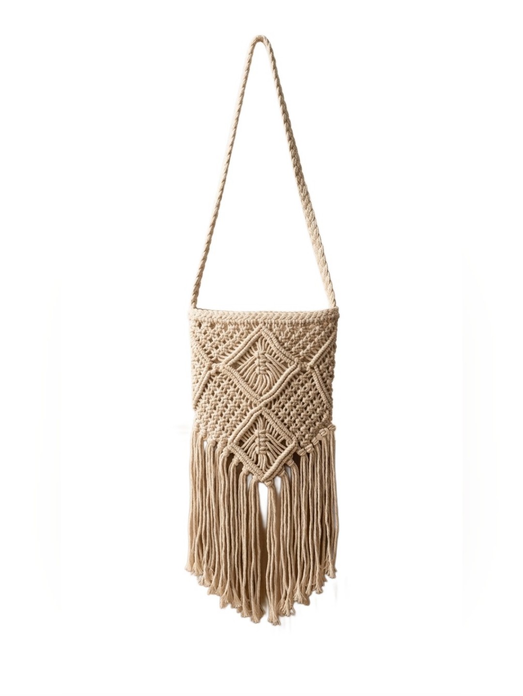 Giannini Cream Macrame Fringe Crossbody Bag Festival Boho